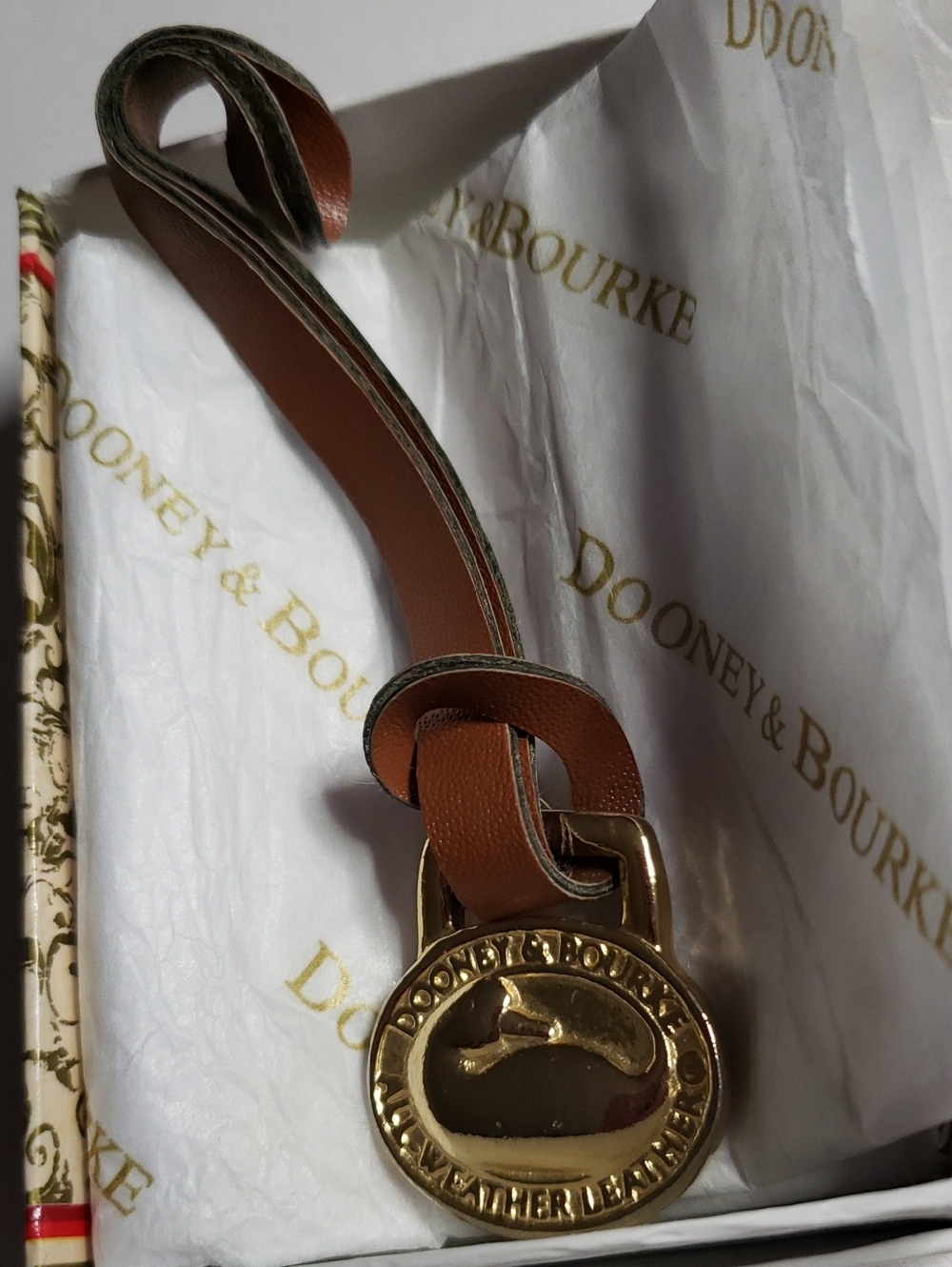 Dooney & Bourke Brown Leather Belt with Gold Logo Medallion